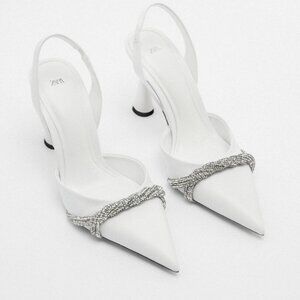 High Heeled Rhinestone Leather Shoes